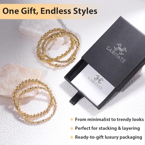 Gold Beaded Bracelets for Women: 14K Gold Bracelets for Women Trendy Dainty Gold Ball Bracelet Stack for Womens - Boho Stretch Bracelets Jewelry Sets with Cross Fashion Accessories Gifts for Women - style: Gold Bead
