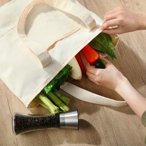 Reginary 16 Pcs Canvas Tote Bags Bulk with Outer Pocket 18 Inch Reusable Shopping Grocery Blank Tote Bag for Women Mother DIY (White) - color: Beige