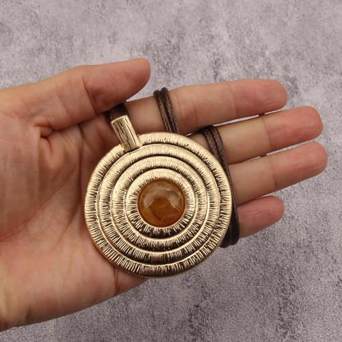 JAOYU Boho Necklace for Women Large Pendant Necklace Boho Long Choker Leather Gold Necklace Vintage Earthy Jewelry Trendy - style: Chunky Hippie Necklaces
