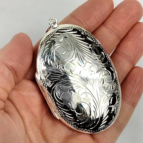FashionJunkie4Life Sterling Silver Oval Locket Necklaces for Women, 18" Cable Chain - style: Large Oval Floral