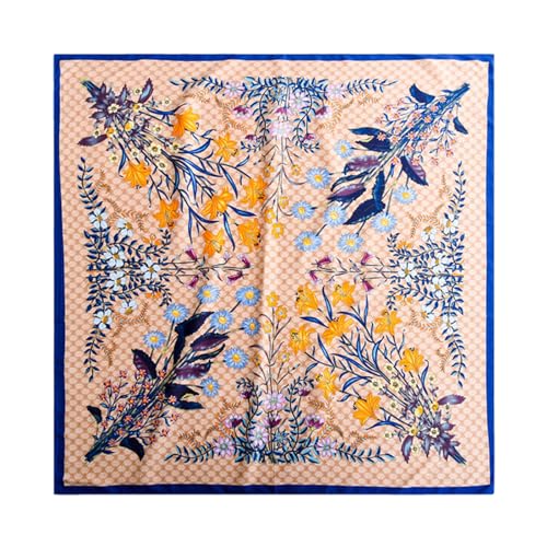 Women's Square Silk Like Head Scarf Large 35 inch Silk Feeling Hair Wrapping Satin Scarves for Sleeping Bandanas - color: A011 Twill Floret Blue
