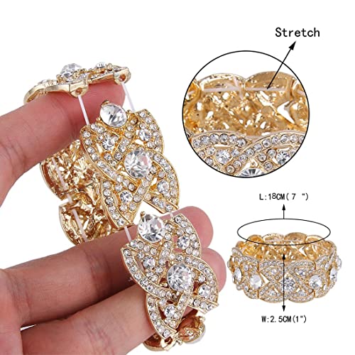 Hapibuy Crystal Wedding Jewelry Set Necklace Earring Set For Women and Brides Rose Gold and Silver Bridal Statement Jewelry sets - color: Gold necklace earrings bracelet