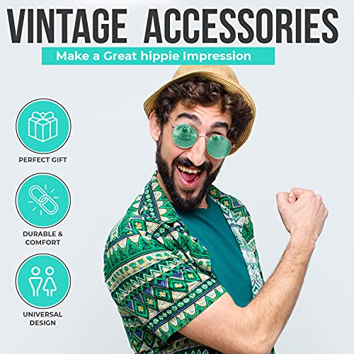 Retro Round Sunglasses Small Colored Lens Hippie Glasses - style: Green