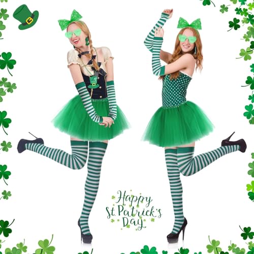 Women Tutu Costume Accessories Set, Striped Knee Socks Tutu Skirt Sunglasses and Bow Headband Colorful Party Favors - color: Green