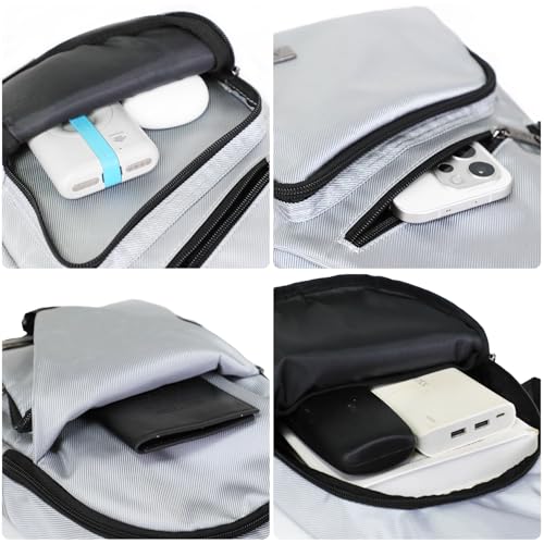 AMJ Crossbody Sling Bag Men Women, Casual Shoulder Backpack, Chest Daypack Satchel for Hiking Travel - color: White Gray, size: Small