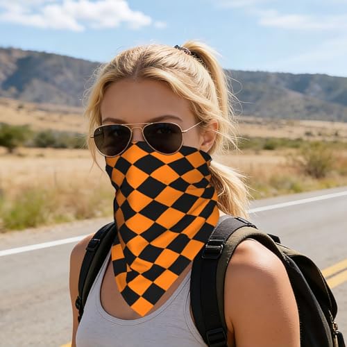 Head Scarf Hair Neck Scarves for Women Fashion Silk Satin Purse Bag Scarfs Handbags Bandana Neckerchief - color: Black Orange Checkered