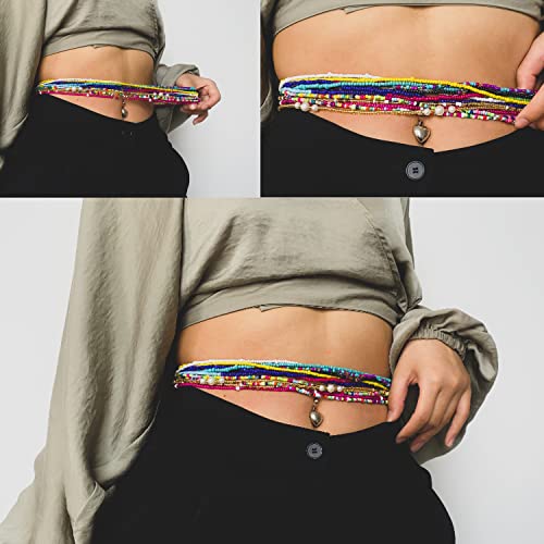 TOBENY SHIWE 24PCS Waist Bead Chains for Women Colorful Summer Body Chains Belly Beads Bikini Jewelry Chains Bead Waist Chains Set - style: Style G-32P