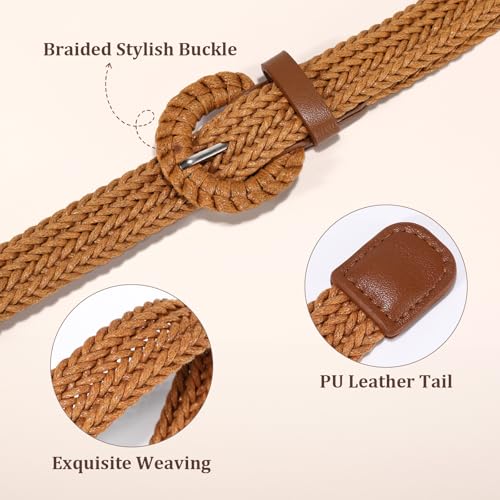 JASGOOD Women's Straw Braided Woven Boho Belt - Skinny Raffia Waist Strap for Summer Dresses & Jeans(Width:0.9") - color: Brown, size: Waist size below 43"