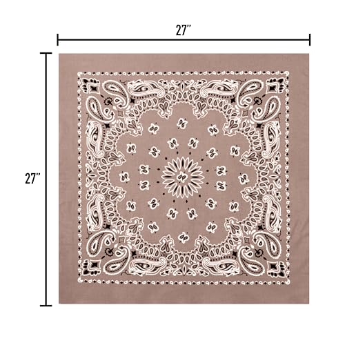 Rothco Trainmen Paisley Bandana 27” x 27” Extra‑Large 100% Cotton Head Wrap Scarf Multi‑Use - color: Khaki