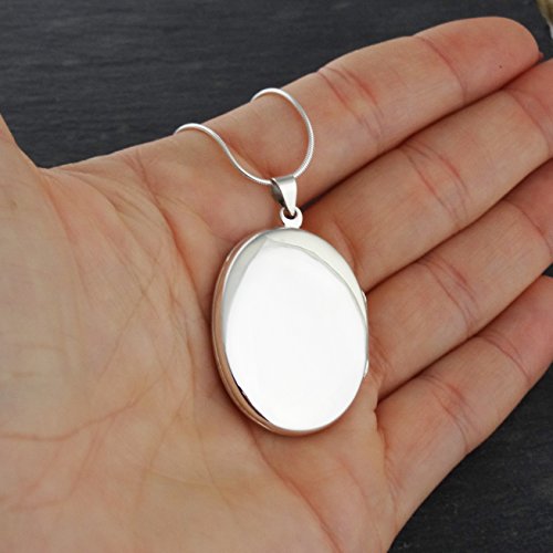 FashionJunkie4Life Sterling Silver Oval Locket Necklaces for Women, 18" Cable Chain - style: Large Simple