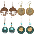 Boho Teardrop Earrings, Handmade Copper Bohemian Earrings, Dangle Antique Ethnic Jewelry for Women - color: Brass Set