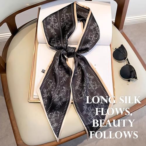 Sumolux Head Hair Scarf for Women Neck Purse Bag Handbags Scarf Like Silk - color: Black Khaki Flower