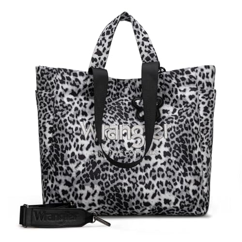 Montana West Wrangler Large Tote Bag for Women Designer Leopard Print Purse for Travel Work Gym - color: Black