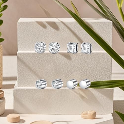 D.Bella Stud Earrings Fake Cubic Zirconia Diamond Earrings for Women Men Silver