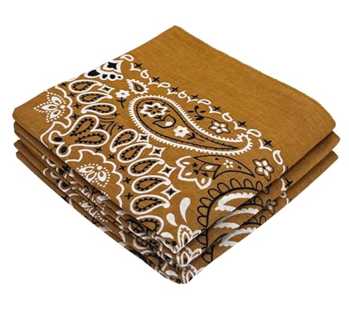 Classic Paisley Bandanas - 3 Pack Gift Set, 100% Cotton, 22x22 Inches - color: Brown