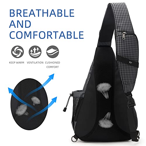 TurnWay Water-Proof Sling bag/Crossbody Backpack/Shoulder Bag with USB Charging Port for Travel, Hiking, Cycling, Camping - color: Grey Grid