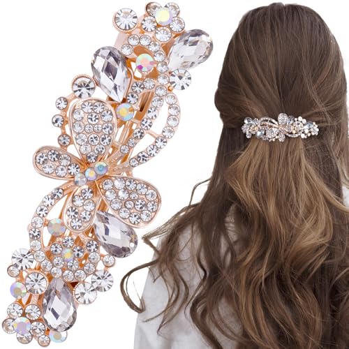 Joez Wonderful Rhinestone Hair Clip Sparkly Crystal Barrettes French Wedding Prom Engagement Pageant First Communion Hair Decorative Accessories for Women Bride (Rhinestone Butterfly White, 1 Pcs) - color: Rhinestone Butterfly Silver C
