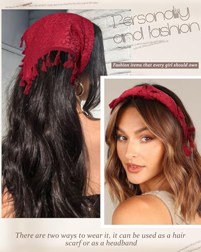 HAIMEIKANG Floral Hair Scarf Headbands for Women Boho Bandanas for Women Triangle Kerchief Solid Color Hair Bands Vintage Head Scarf (Tassel) - color: Tassel