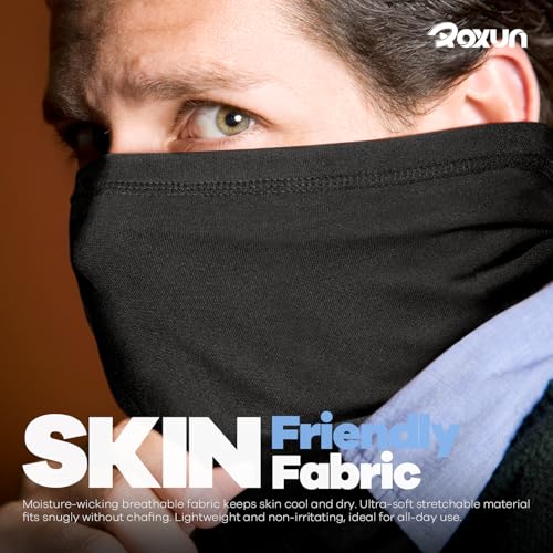 ROXUN 4 Pack Neck Gaiter, Cooling Breathable Face Mask UV Protection Scarf Hiking Bandana for Men/Women - color: Black+light Gray+navy+army Green
