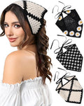 AWAYTR Crochet Head Scarf Hair Bandanas Women Knit Bandana Headband Scarf Tie-Back Head Coverings Floral Headscarf - color: Black