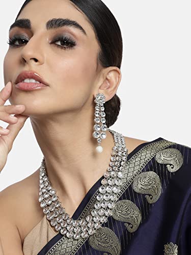 Aheli Indian Bollywood Style Wedding Faux Kundan Necklace with Earrings Set Ethnic Bharatanatyam jewellery set Gift for Women - color: White 1