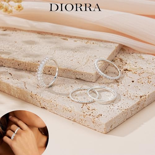 Sterling Silver Ring for Women, 4PCS Thin Stackable Rings Cubic Zirconia Thumb Ring Set Engagement Statement Wedding Bands for Women Size 5-10 - color: Diamond set, size: 5 (Circum 49.5mm)