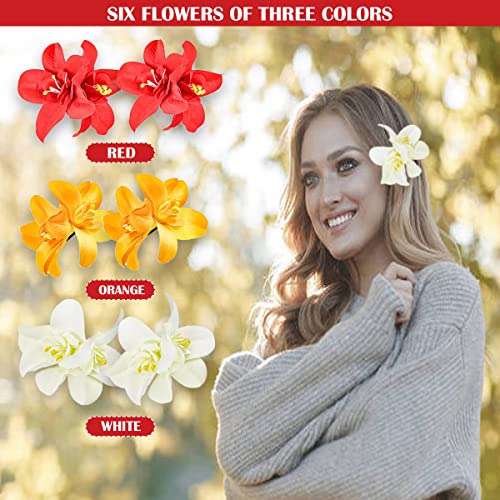 Hawaiian Artificial Flower Hair Clip, Bohemian Flower Hairpin for Seaside Holiday - Plumeria Hairpin Headdress Bobby Pins Headwear for Woman Girl Lady Kids - color: 3 colors