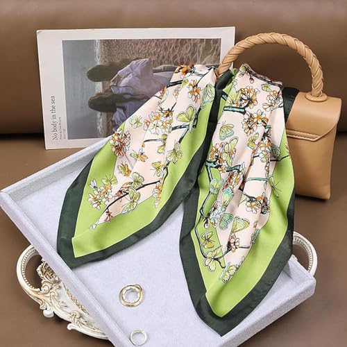 Sumolux Head Hair Scarf for Women Like Satin Silk Scarf Bandana Hair Wrapping Night Large Square Scarves 27.5" - color: Green Butterfly Flower