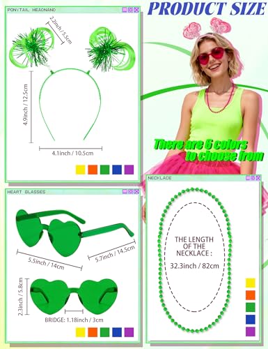 80s Tutu Costume Accessories Set for Women, Tutus Skirt Ponytail Headband Necklace Sunglasses, Party Halloween - color: Green
