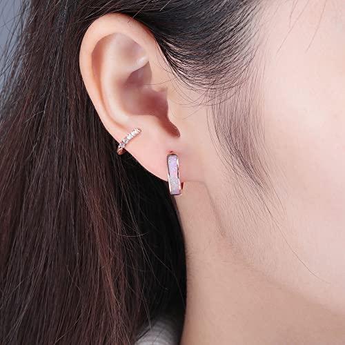 CiNily Huggie Earrings Opal Hinged Hoop Earrings Gold Plated Hypoallergenic Small Hoop Earrings for Women Teen Girls Men Sensitive Ears - color: Pink-Rose Gold