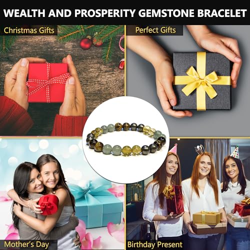 ANAYA AGATE Healing Crystal Bracelet for Women and Men – 8mm Round Beaded Bracelet for Men and Women – Unisex Stretchy Gemstone Bracelet for Healing and Protection - color: Money Success