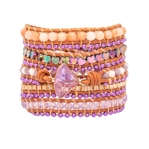 YGLINE Natural Stone Beaded Healing Wax String 5 Wraps Bracelets - color: purple