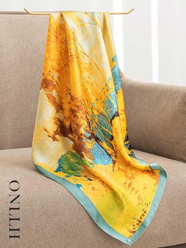 100% Mulberry Silk Scarf for Women Hair Lightweight Square Neckerchief Wrap For Head Scarves 21" - color: 2-autumn Fairytale /21"*21"