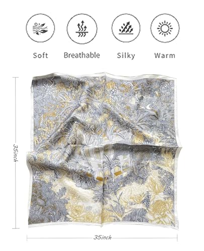 Hioyiwse Head Scarf For Women Hair Bandana 35" Large Square Satin Wrap Sleeping Neck Silk Satin Hair Scarves Lightweight - color: F17-forest House(35*35inch）