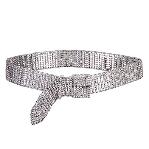 Dubulle Womens Belt Chain Leather Belts Vintage Western Adjustable Elastic Double Buckle for Cowboy Pant Dress - color: Silver