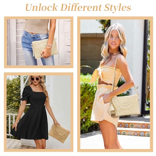 Small Straw Purse for Women Summer Clutch Purses Beach Woven Envelope Bag Raffia Shoulder,Straw Crossbody Bag boho - color: Tassels Brown