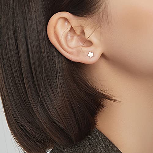 3 Pairs 925 Sterling Silver Star Stud Earrings for Women,Tiny Simple Geometric Stud Earrings Set Small Hypoallergenic Cartilage Tragus Ear Jewellery for Men (3/4/5mm) - color: 03 Silver-1 Pairs-5mm