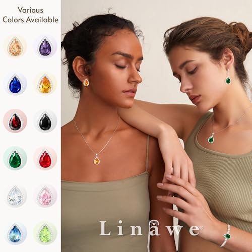 Linawe Crystal Imitation Diamond Rhinestone Charm Bracelets for Women, Gold/Silver/Rose Gold Adjustable Chain Bracelet, Teardrop Birthstone Cubic Zirconia Prom Costume Wedding Jewelry - color: Silver,August