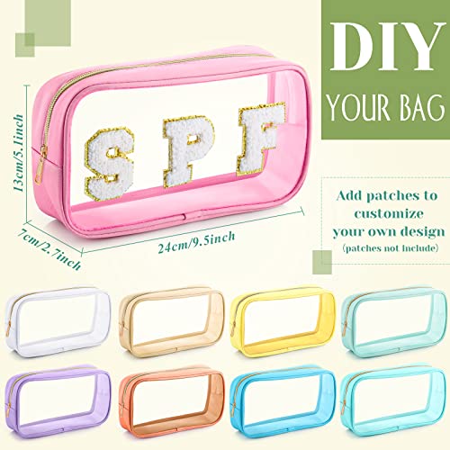 9 Pcs Preppy Clear Makeup Bag DIY Chenille Letter Pouch Large Nylon Makeup Bag Travel Toiletry Zipper Cosmetic Organizer Pouch PVC Bags for Women, 9.5 x 5.1 x 2.8 Inch(Colorful) - color: Colorful