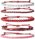 Mezcla Vida Handmade Waterproof Rope Bracelets Pack String & Beaded Bracelet Stack - Set of 5 Stackable Bracelets For Women, Summer Accessories & Bohemian Bracelets for Teen Girls - color: Dark Red