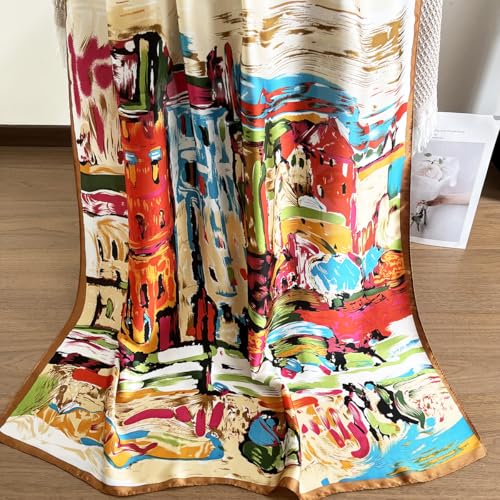 Long Silk Like Scarf Lightweight Satin Scarves Large Sunscreen Shawl Wrap for Women - color: 020.abstract Red