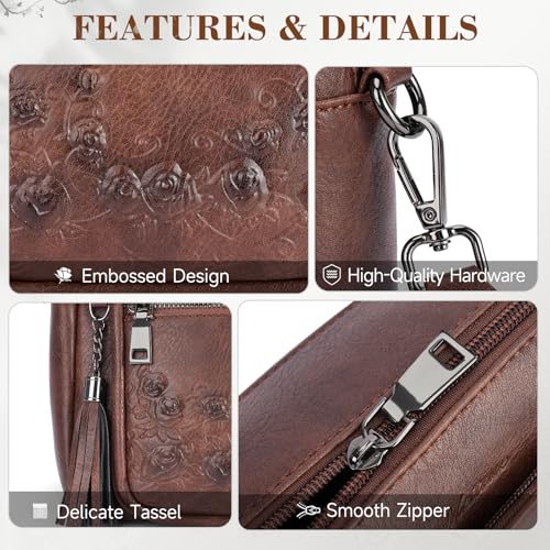 MEITRUE Crossbody Bags for Women, Vegan Leather Crossbody Purse Trendy Multi Pockets Shoulder Handbag with Tassel - color: 07-dark Espresso
