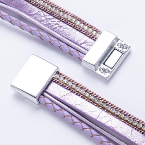 FANCY SHINY Boho Leather Wrap Bracelet Stackable Infinity Chunky Cuff Bracelets Western Hippie Outfits Jewelry Valentine Gifts for Women - color: Purple
