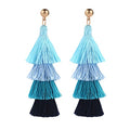 BaubleStar Tassel Earrings Handmade Tiered Thread Tassel Dangle Earrings, Multi Colors - color: Blue Ombre