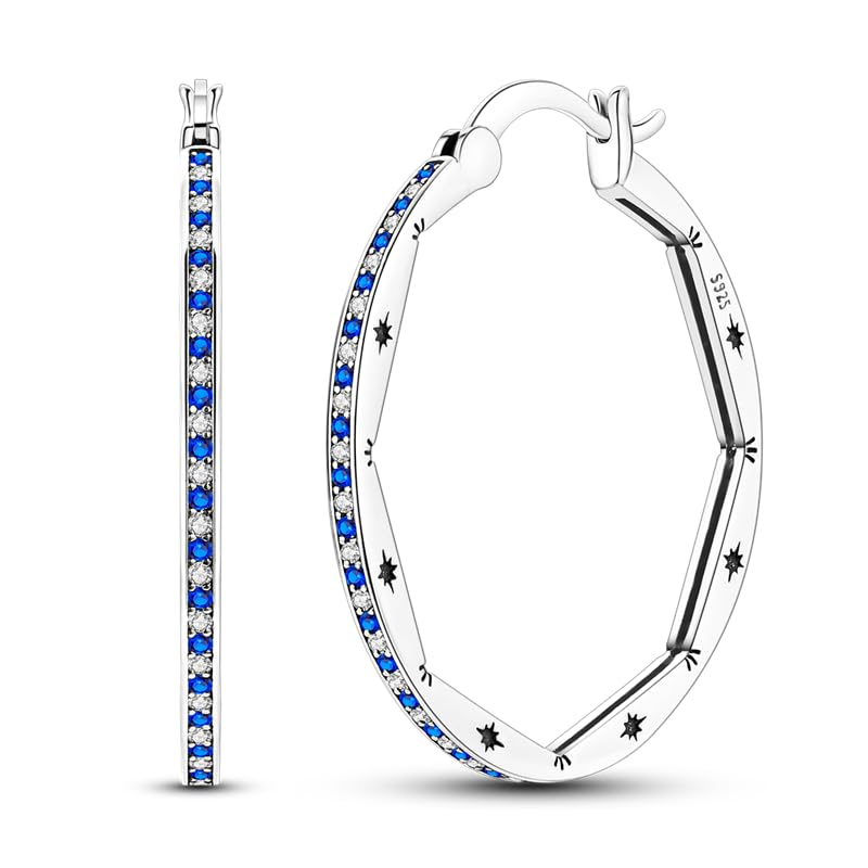 Parmuz 925 Sterling Silver Earrings Hoops for Women Ladies Simple Lightweight Twisted Medium Hoop Earrings With Cubic Zirconia Hypoallergenic Jewelry for Her - color: dark blue