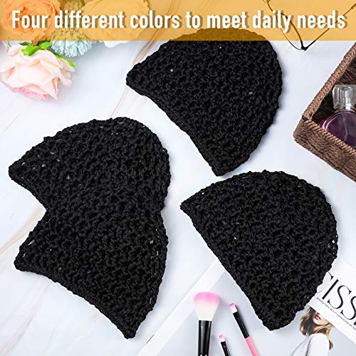 Geyoga 4 Pieces Mesh Crochet Hair Net Rayon Knit Snood Hat Thick Short Women Hairnet Snoods Cover Ornament for Sleeping (Black) - color: Black