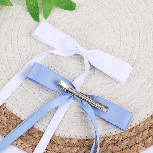 WORTL Hair Bows Clips Hair Ribbon Bowknot with Long Tail Bows Barrettes Hair Accessories for Women Girls 16PCS （Red，White，Blue，Black） - color: Red，White，Blue，Black