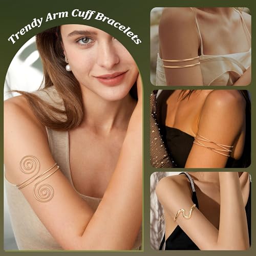 6PCS Gold Arm Cuff for Women Upper Arm Cuff Bracelets Adjustable Open Cuff Bangle Bracelet Minimalist Coil Swirl Upper Arm Bands Armband Set - style: Style A