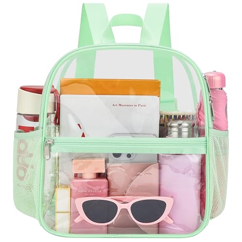 Oraben Clear Backpack Stadium Approved, 12 x 6 x 11 in, Small Transparent Backpack for Concerts, Sports Events, Festivals, Travel, Waterproof PVC, Adjustable Straps, Women Men - color: Avocado Green, style: Nylon Shoulder Straps