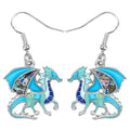 Enamel Alloy Dinosaur Fantasy Dragon Earrings Drop Dangle Unique Animal Jewelry For Women Dragons Gifts - color: Blue